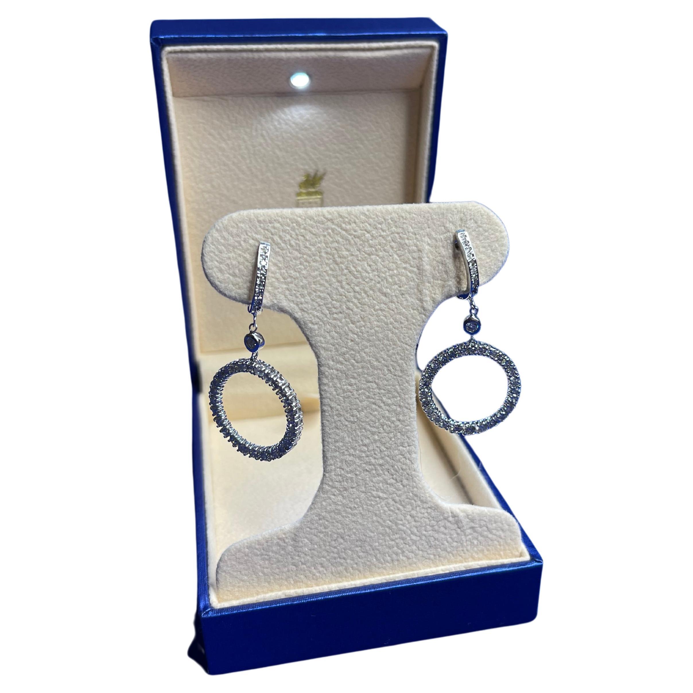 Modern Diamond Round Circle 14 Karat White Gold Hoop Huggie Statement Carat Earrings For Sale