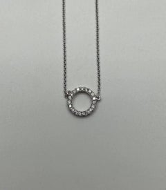 Diamond Round Circle Symbol Motif 18K White Gold Pendant Chain Necklace