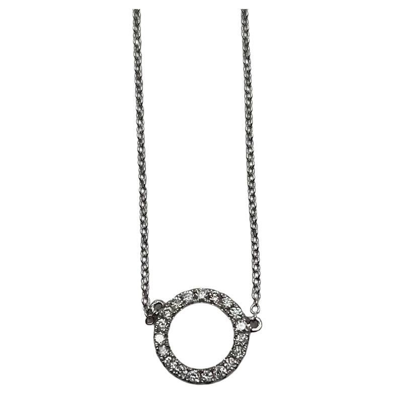 Diamond Round Circle Symbol Motif 18K White Gold Pendant Chain Necklace