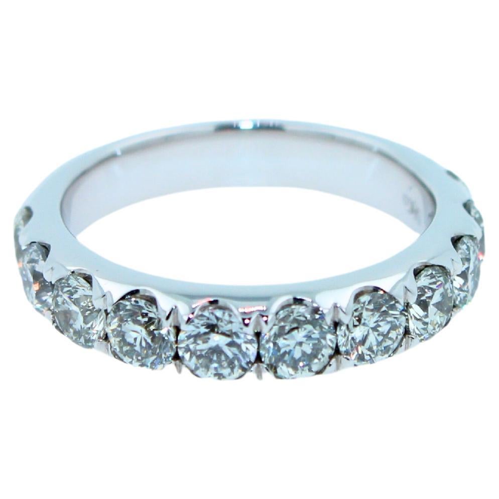 Modern Diamond Round Classic Chunky Eternity Half Way Wedding Band 18k White Gold Ring For Sale