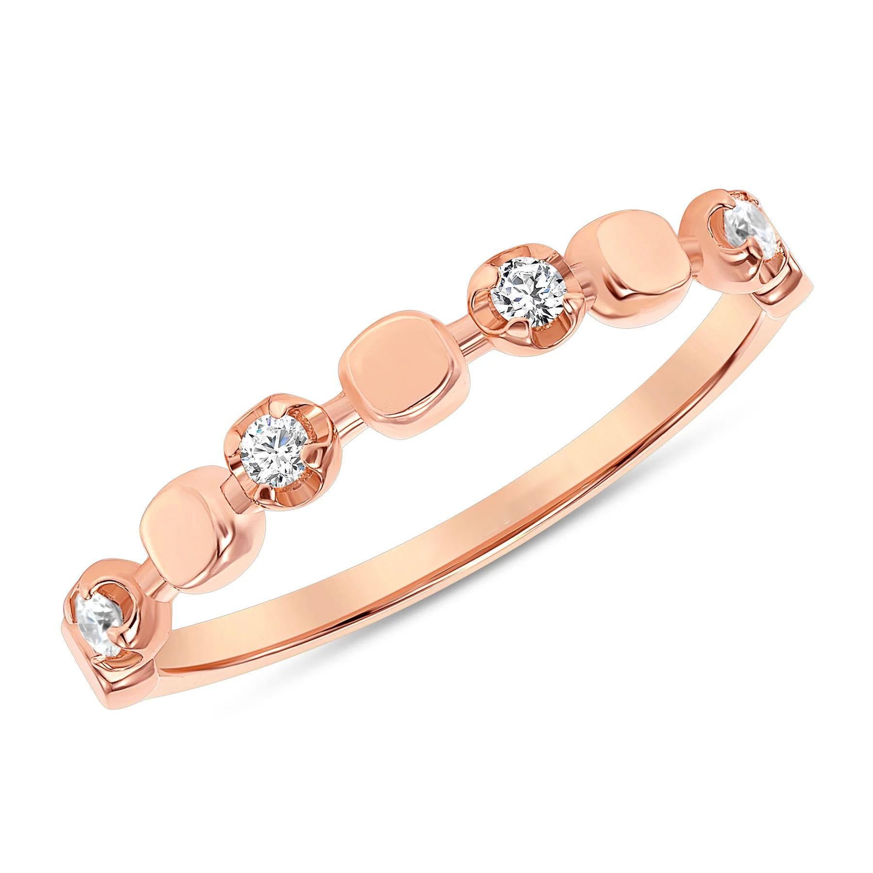 En vente :  Bague empilable en or jaune 14 carats avec diamants taille ronde 3