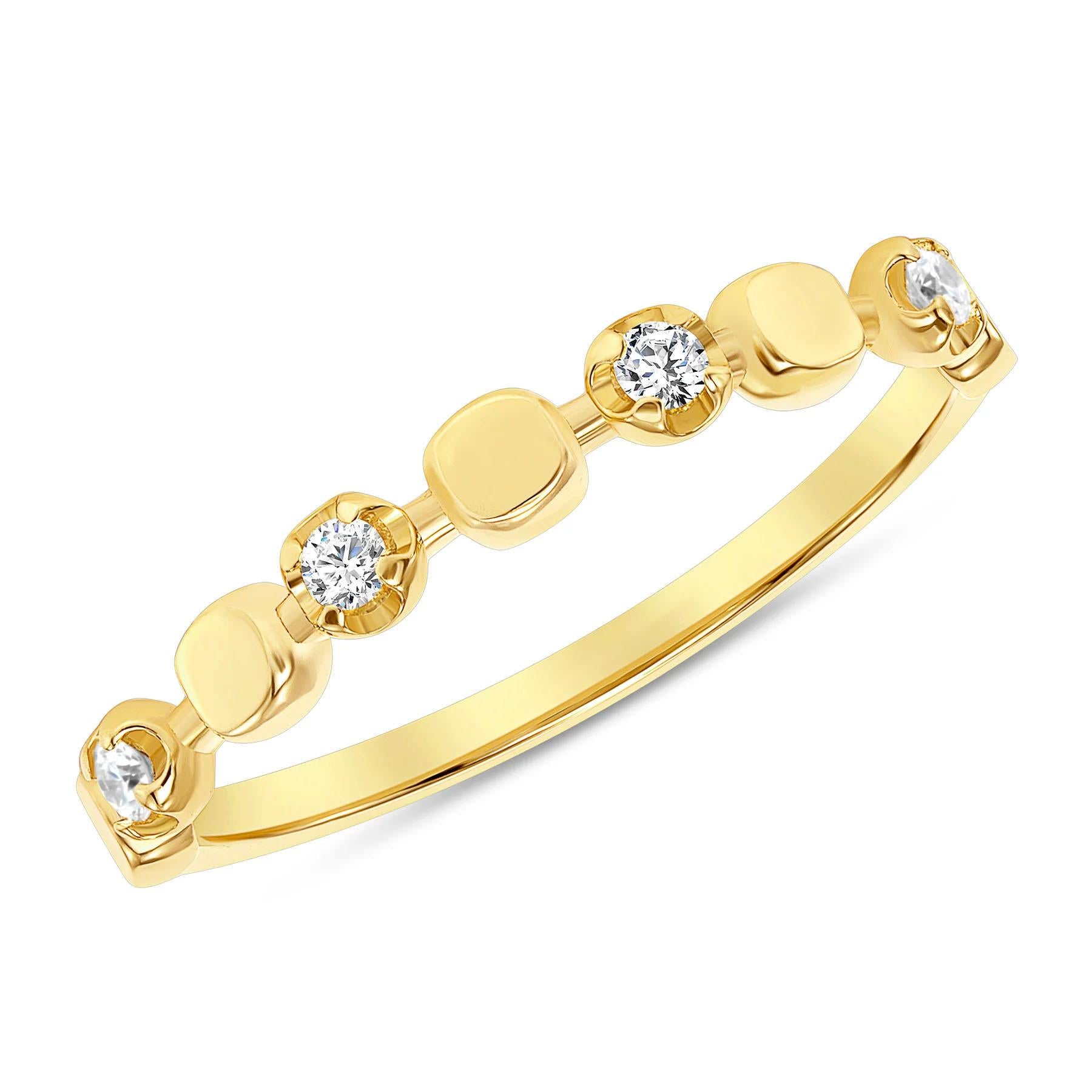 En vente :  Bague empilable en or jaune 14 carats avec diamants taille ronde 4