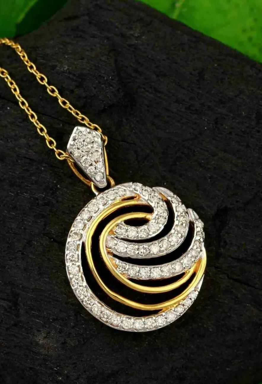 Taglio rotondo Collana con ciondolo di design con diamante rotondo in oro massiccio 14k in vendita