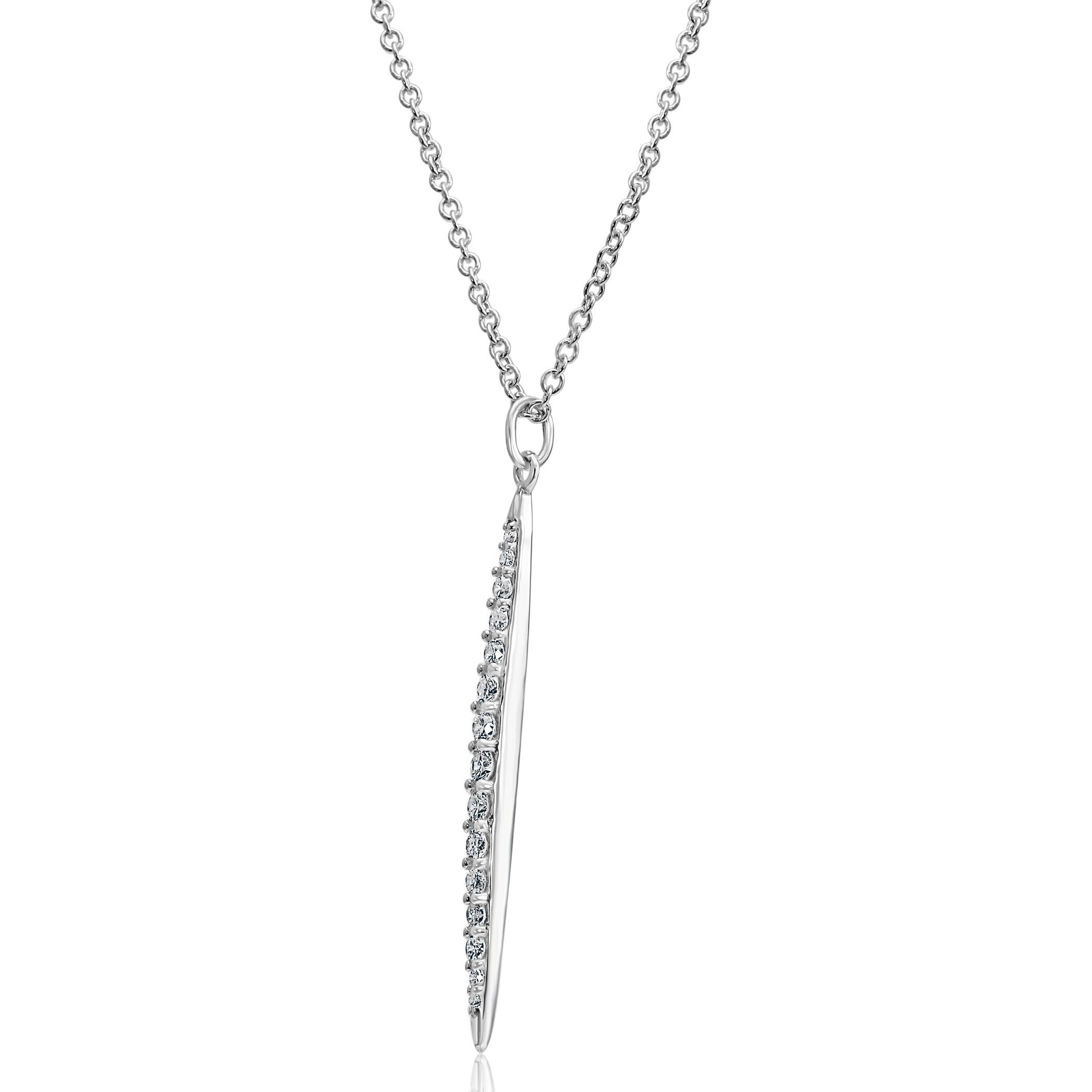 Stunning White G-H Color SI clarity Diamond Rounds 15 Stones 0.26 Carat set in Stunning Diamond Bar Style Pendant in 14K White Gold Fashionable Stackable Necklace.

Total Stone Weight: 0.26 Carat

Metal: 14k White Gold

Pendant Measurements:  Length