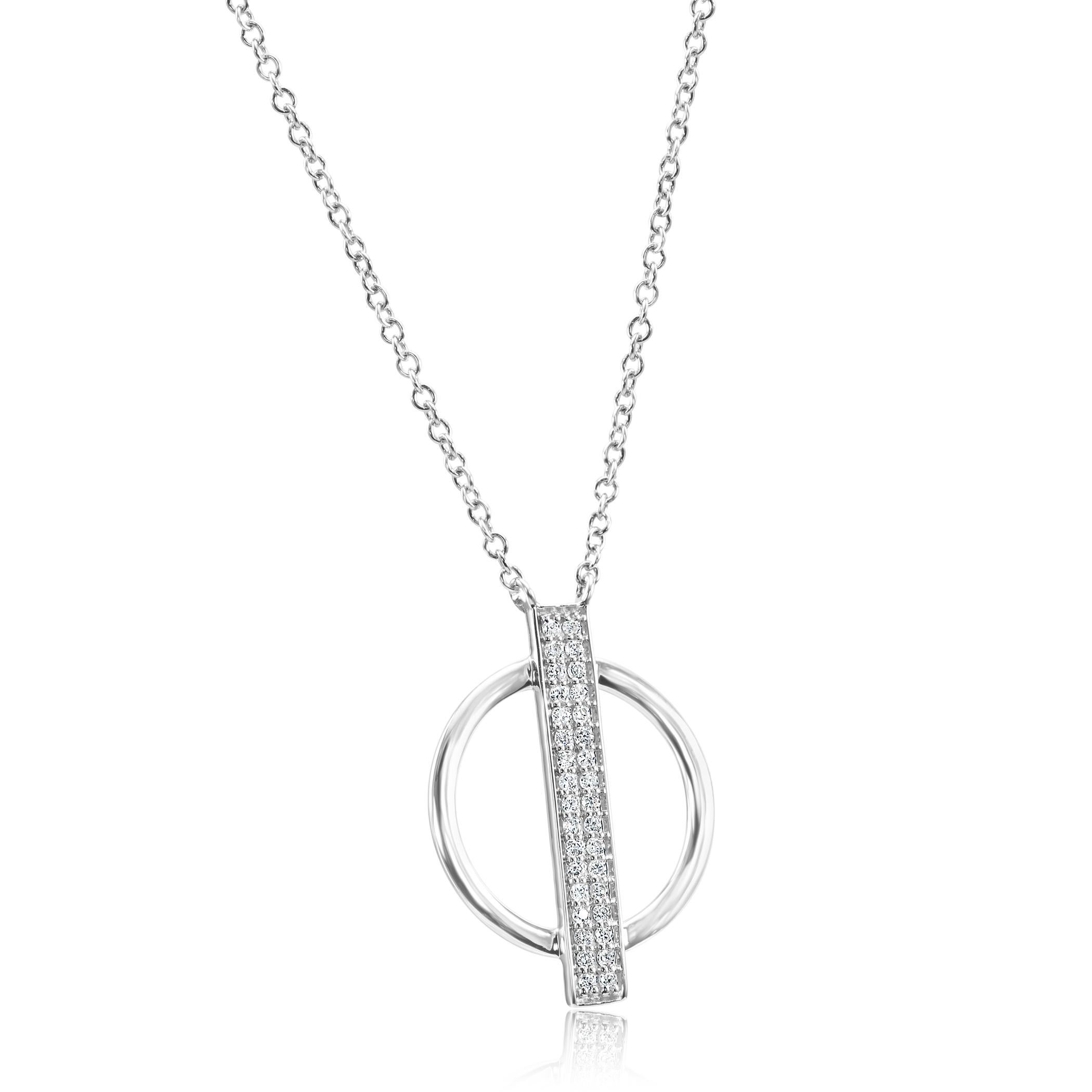 Contemporary Diamond Round Fashion Drop Pendant in 14K White Gold Stackable Necklace