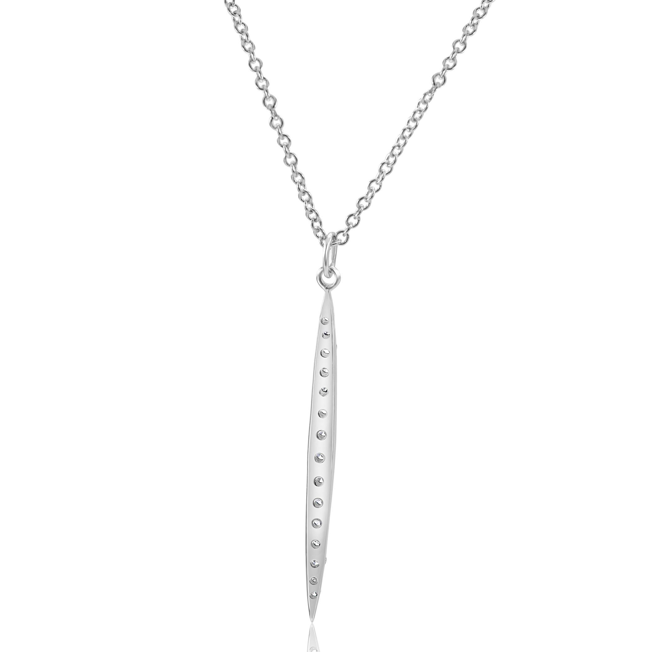 Contemporary Diamond Round Fashion Drop Pendant in 14K White Gold Stackable Necklace