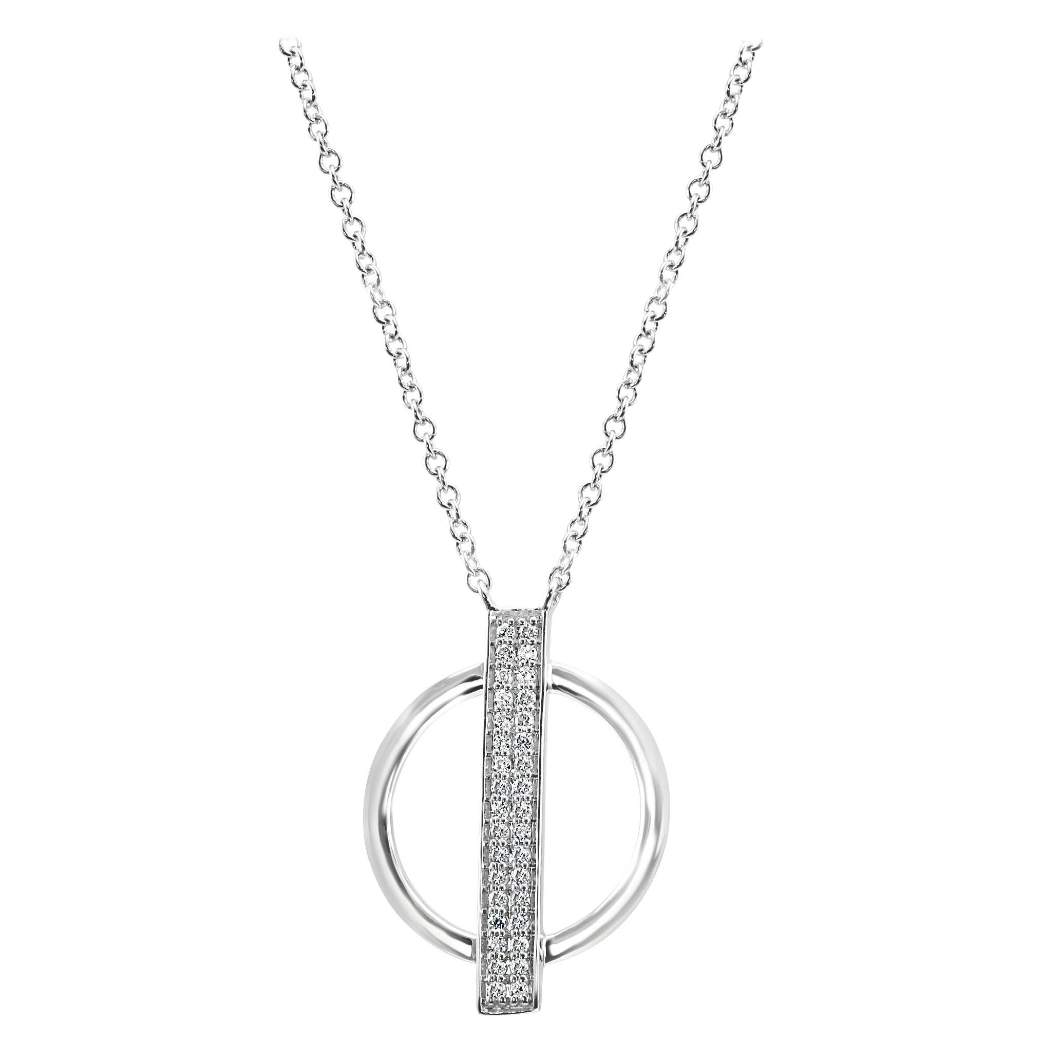 Diamond Round Fashion Drop Pendant in 14K White Gold Stackable Necklace