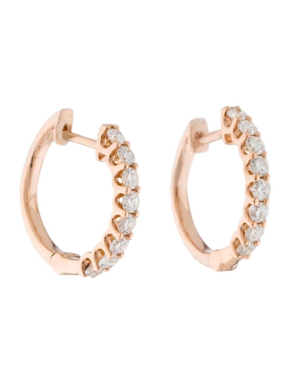 Diamond Round Hoop Earrings 18k Rose Gold 2/5ct TDW Gifts for Her In New Condition For Sale In Great neck, NY
