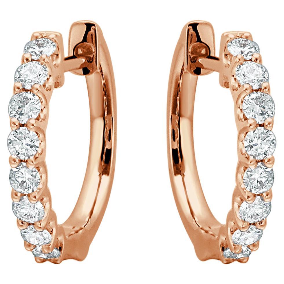 Boucles d'oreilles créoles rondes en or rose 18 carats avec diamants 2/5 carats TDW cadeau pour elle