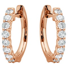 Boucles d'oreilles créoles rondes en or rose 18 carats avec diamants 2/5 carats TDW cadeau pour elle