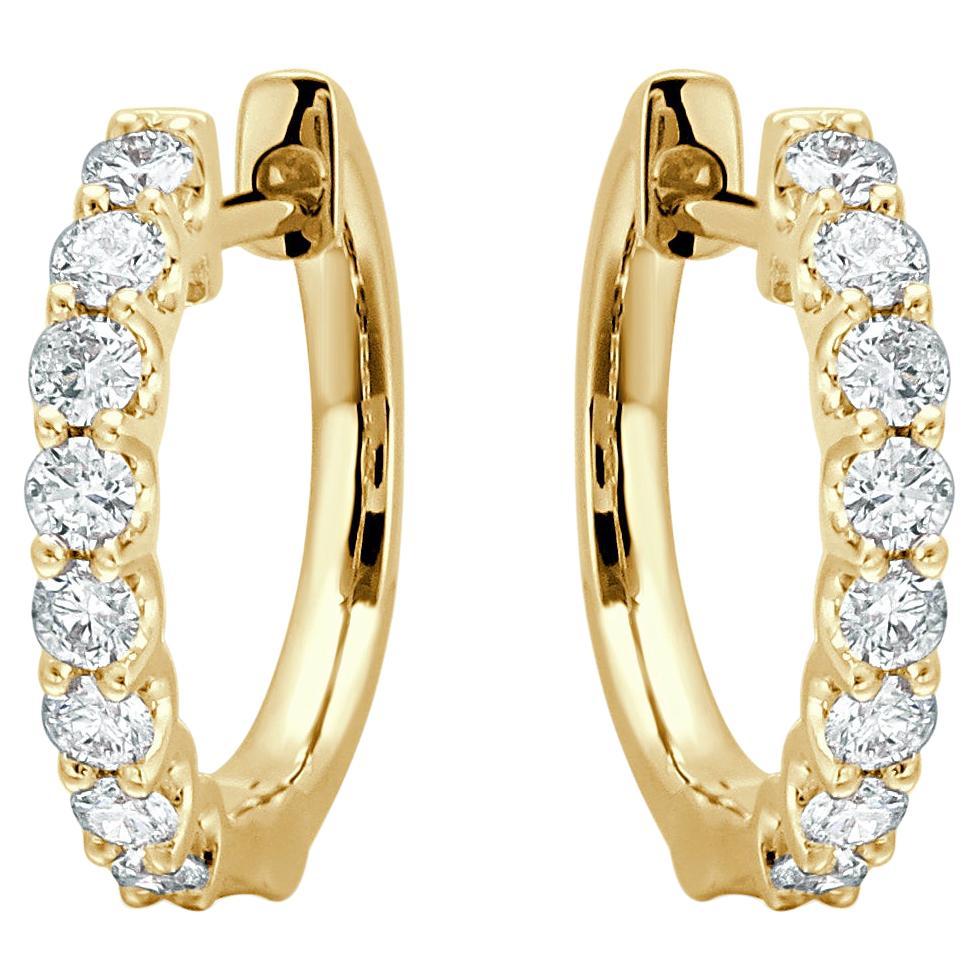 Diamond Round Hoop Earrings 18k Yellow Gold 2/5ct TDW Gifts for Her For Sale