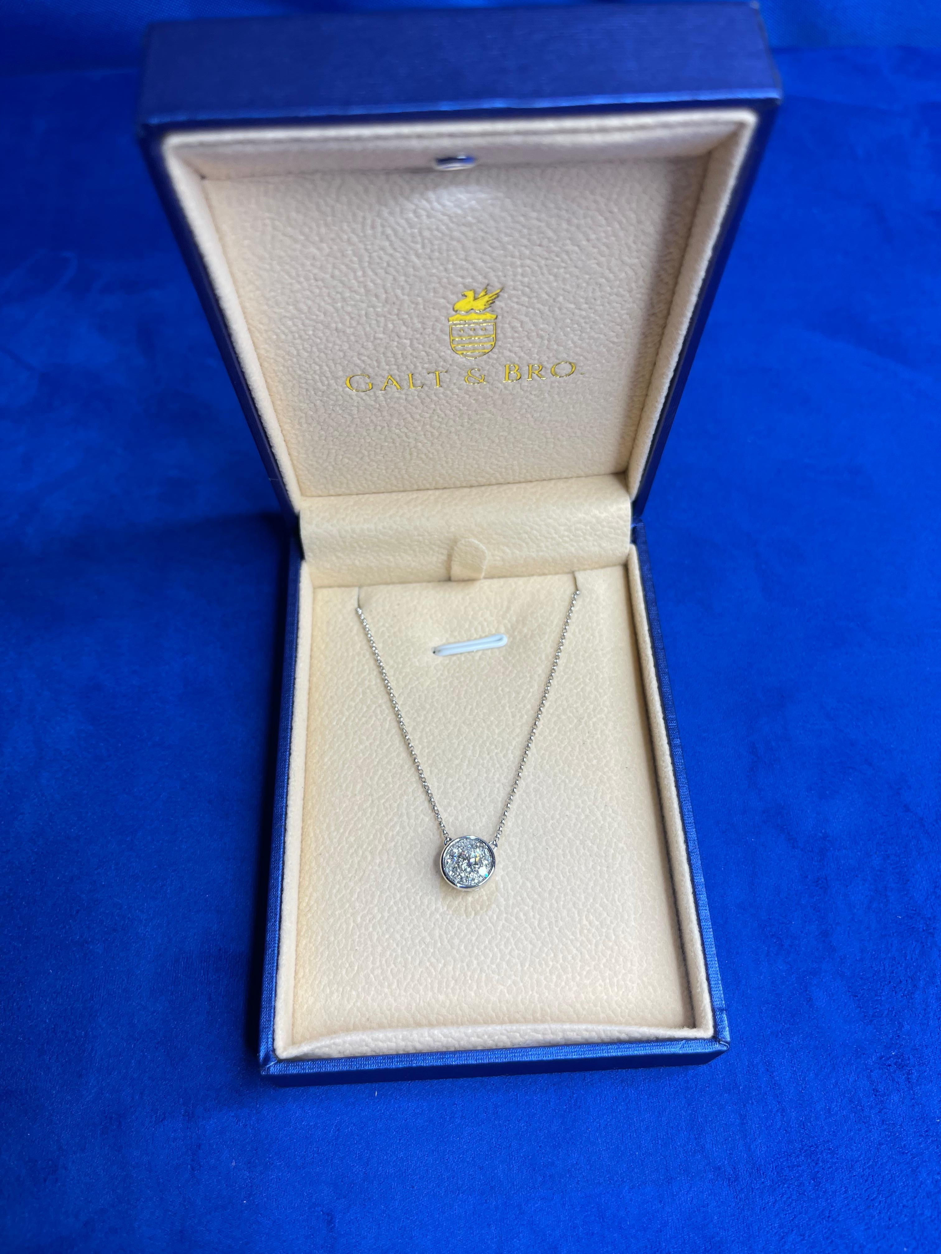 Round Cut Diamond Round Pave Halo Bezel 14 Karat White Gold Dainty Chain Pendant Necklace For Sale
