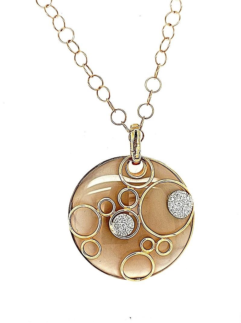 18kt Rose Gold Diamond Round Reversible Mother of Pearl Pendant Necklace For Sale 4