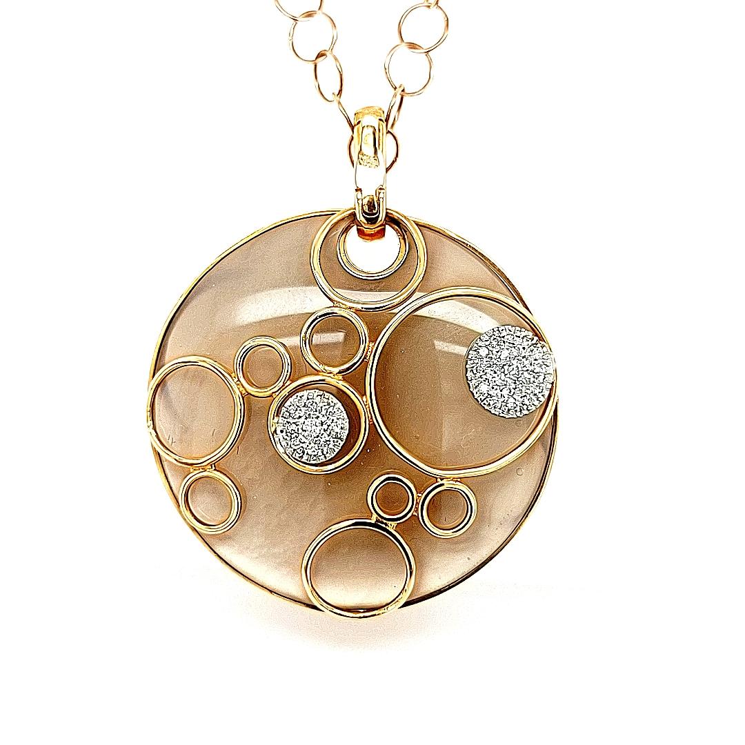 18kt Rose Gold Diamond Round Reversible Mother of Pearl Pendant Necklace For Sale 11