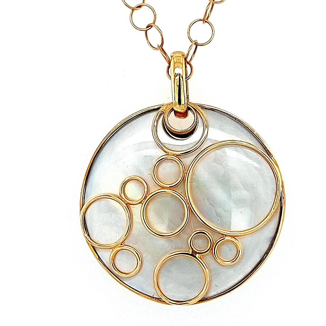 Modern 18kt Rose Gold Diamond Round Reversible Mother of Pearl Pendant Necklace For Sale