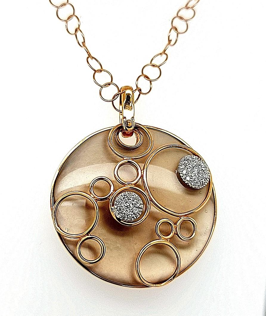 Brilliant Cut 18kt Rose Gold Diamond Round Reversible Mother of Pearl Pendant Necklace For Sale