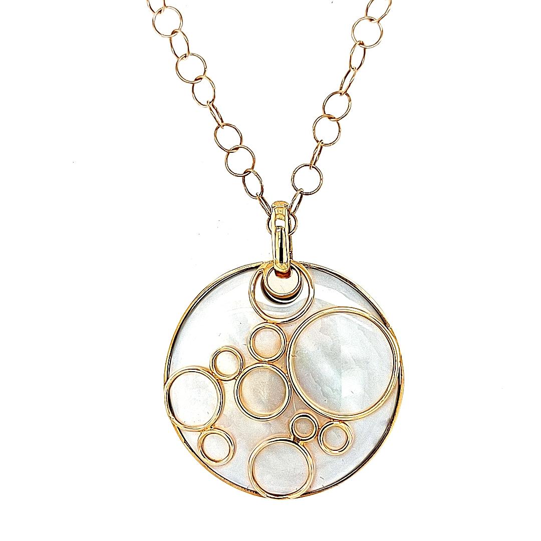 18kt Rose Gold Diamond Round Reversible Mother of Pearl Pendant Necklace For Sale 2