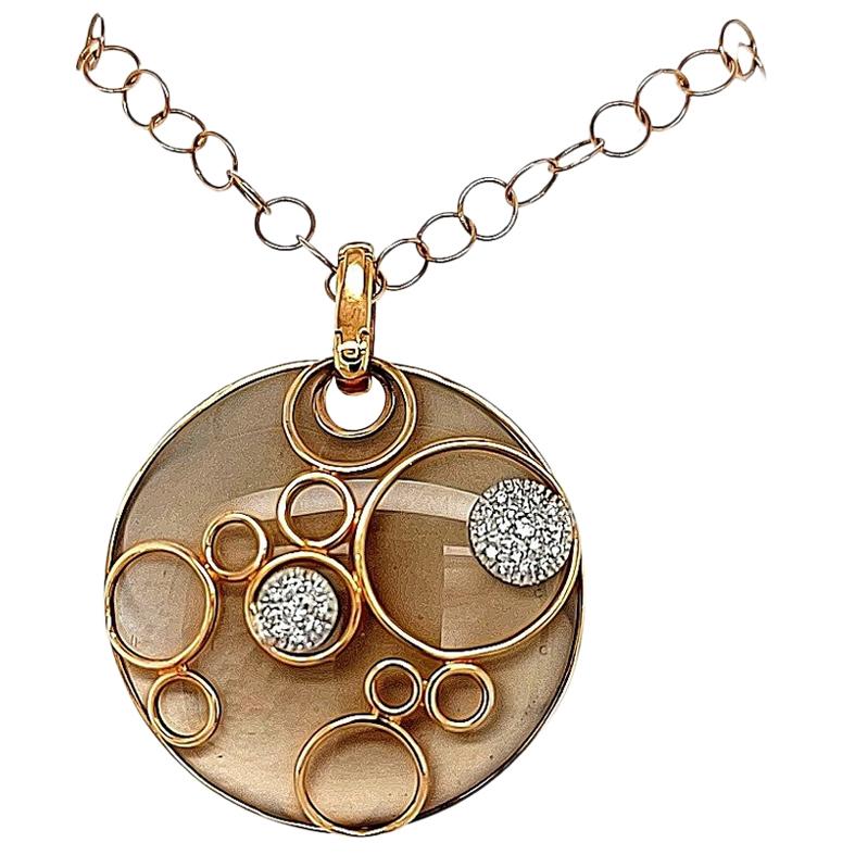 18kt Rose Gold Diamond Round Reversible Mother of Pearl Pendant Necklace