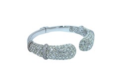 Diamond Round Shape Brilliant Cut Pave Set Lux 18K White Gold Bangle Bracelet