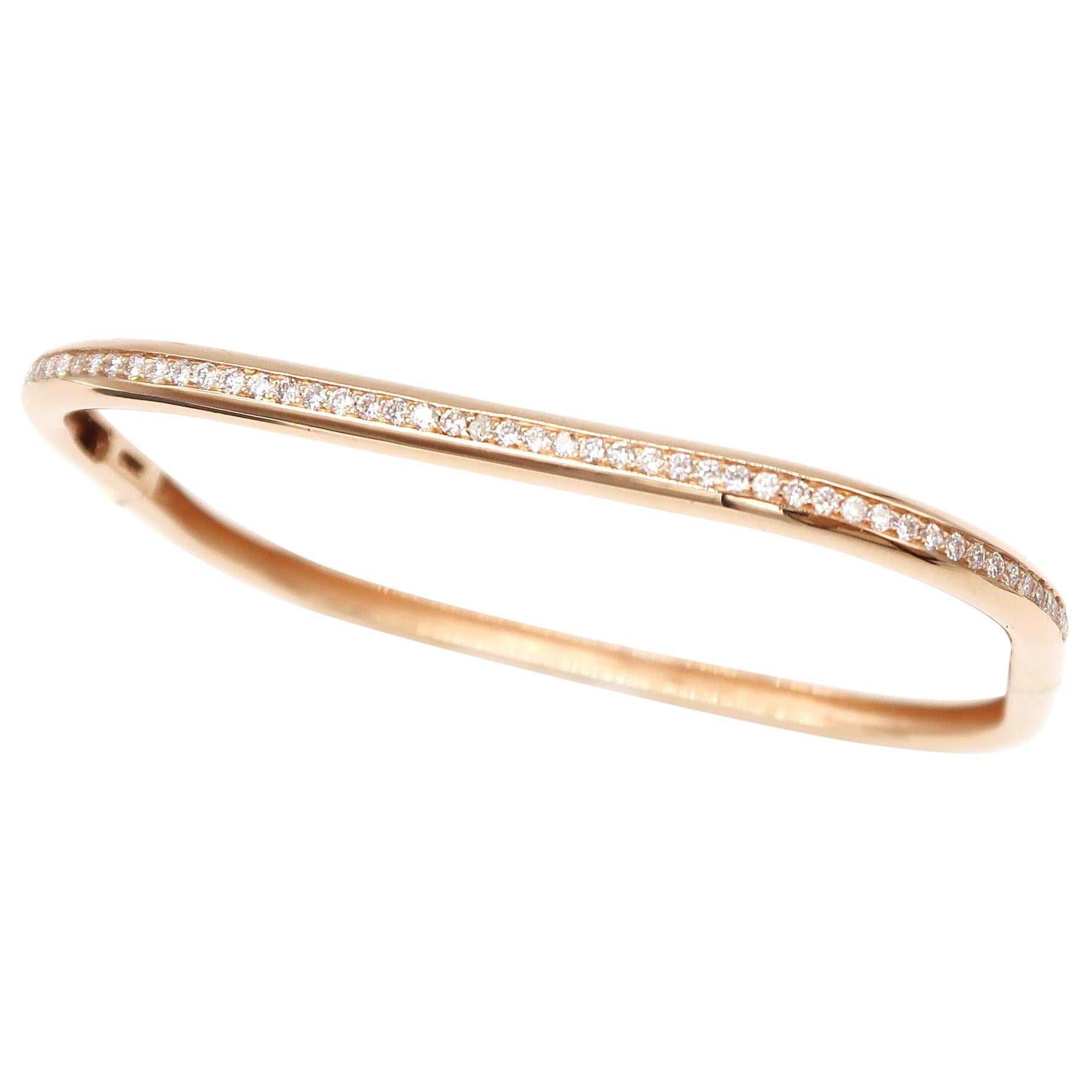 Diamond Rounded Rectangle Bangle in 18 Karat Rose Gold For Sale