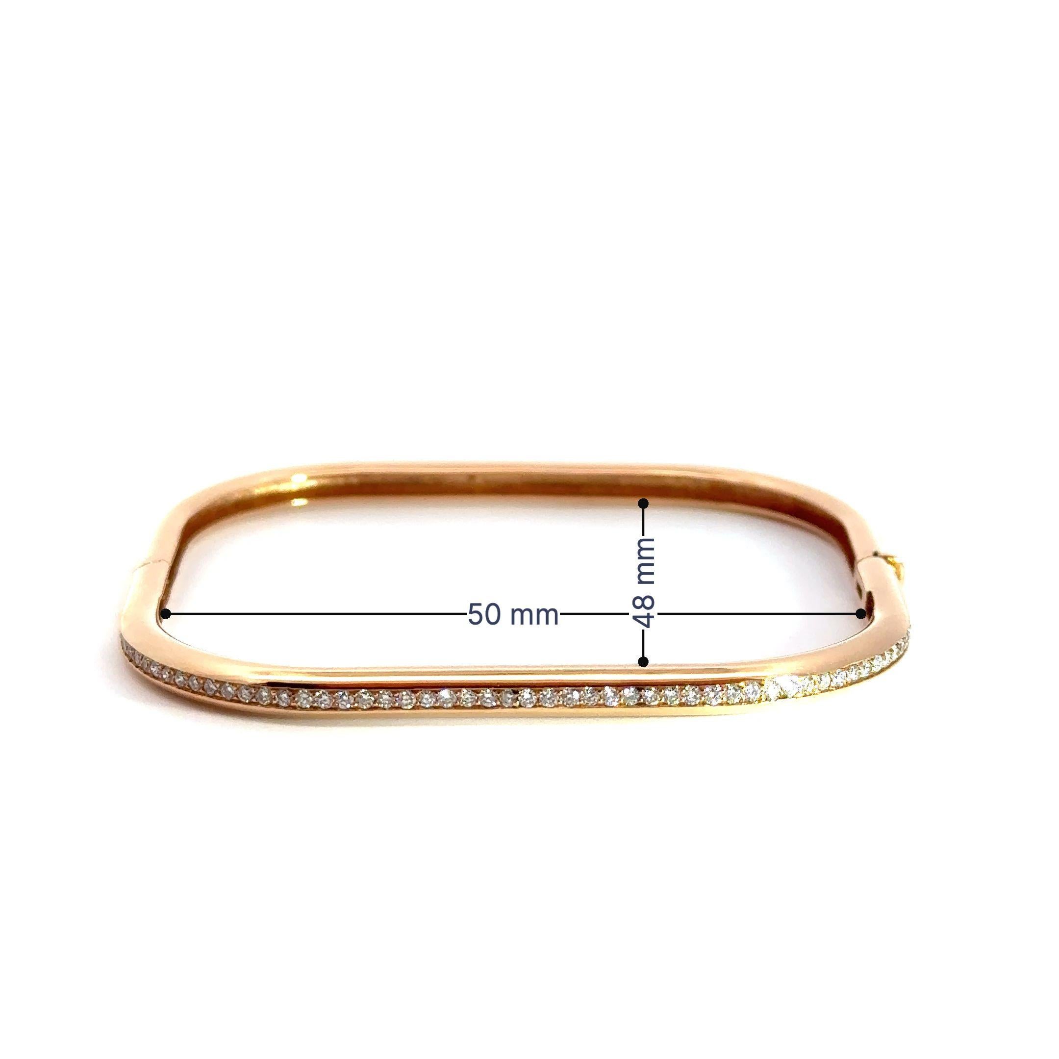 Brazalete rectángulo redondeado de diamantes en oro rosa de 18 quilates Corte redondo en venta