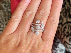 Diamond Row and Diamond Flower Wide Ring in 14k White Gold