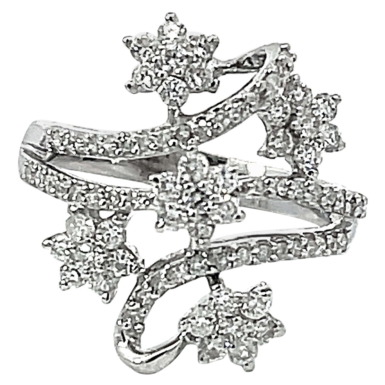 Breiter Diamant-Blumenring aus 14 Karat Weißgold mit Diamanten