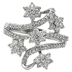 Breiter Diamant-Blumenring aus 14 Karat Weißgold mit Diamanten