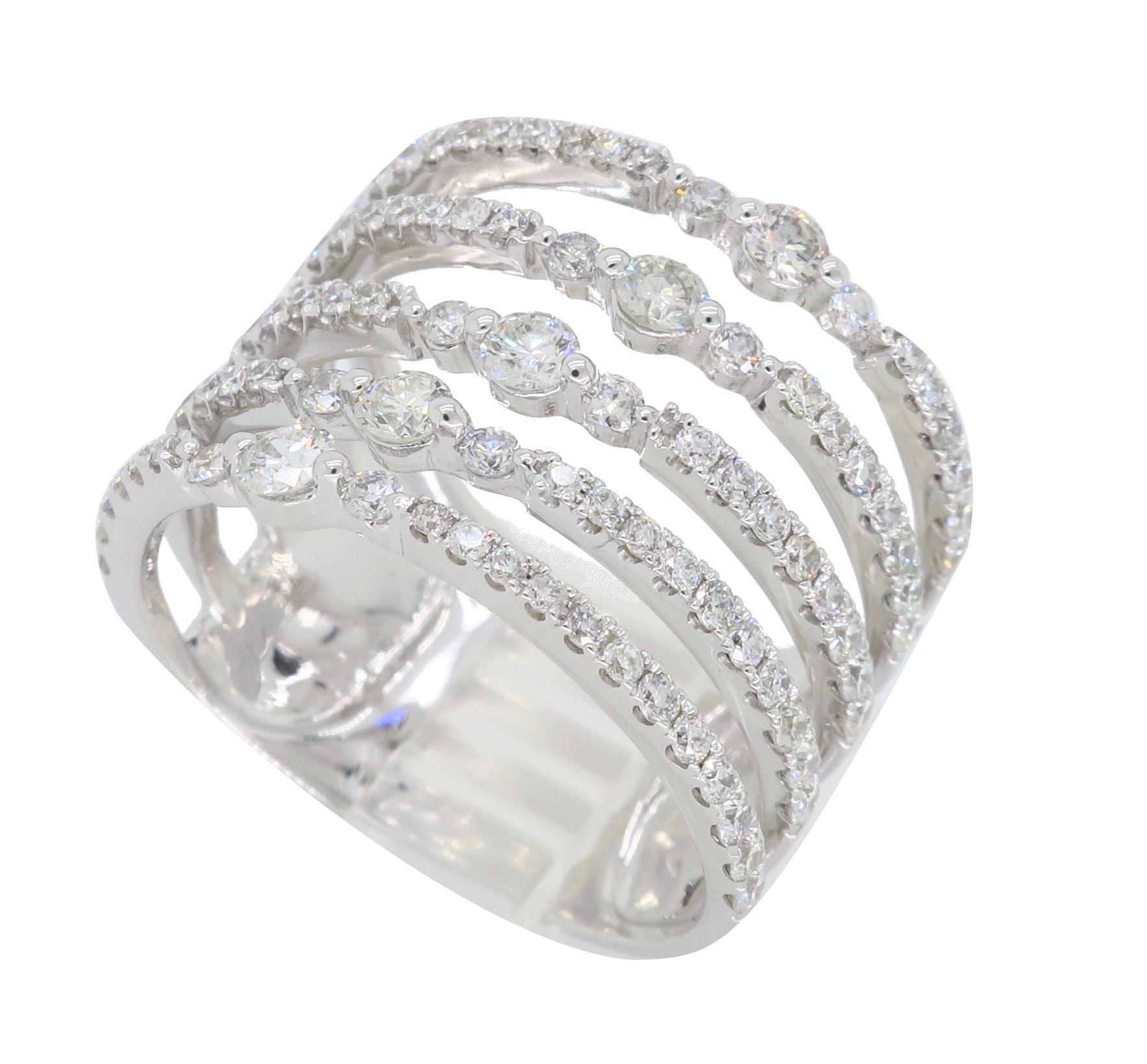 Round Cut Diamond Row Fashion Ring in 18 Karat White Gold