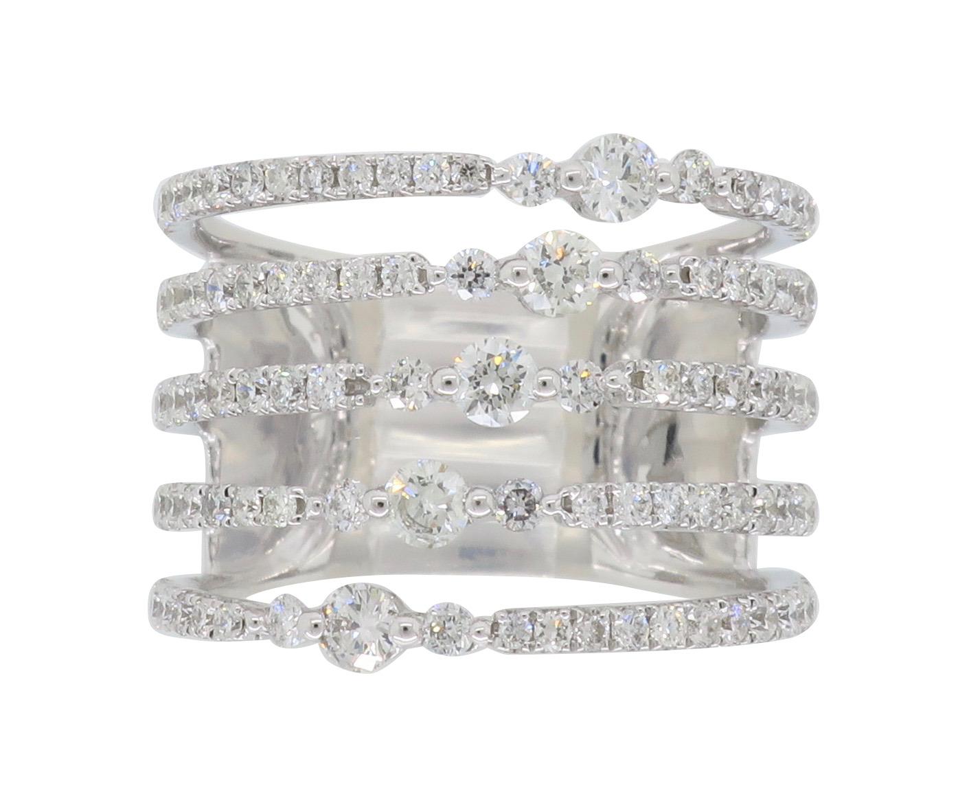 Women's or Men's Diamond Row Fashion Ring in 18 Karat White Gold