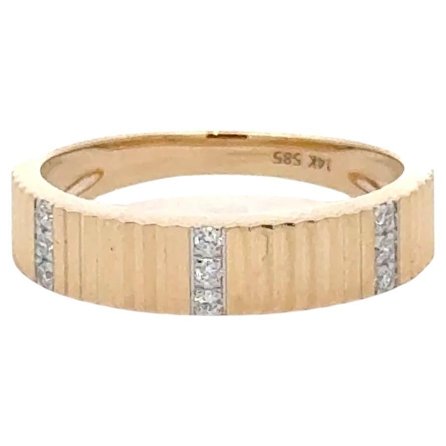 Diamond Row Fluted Stackable Band Ring 0.06 Carats 14 Karat Yellow Gold