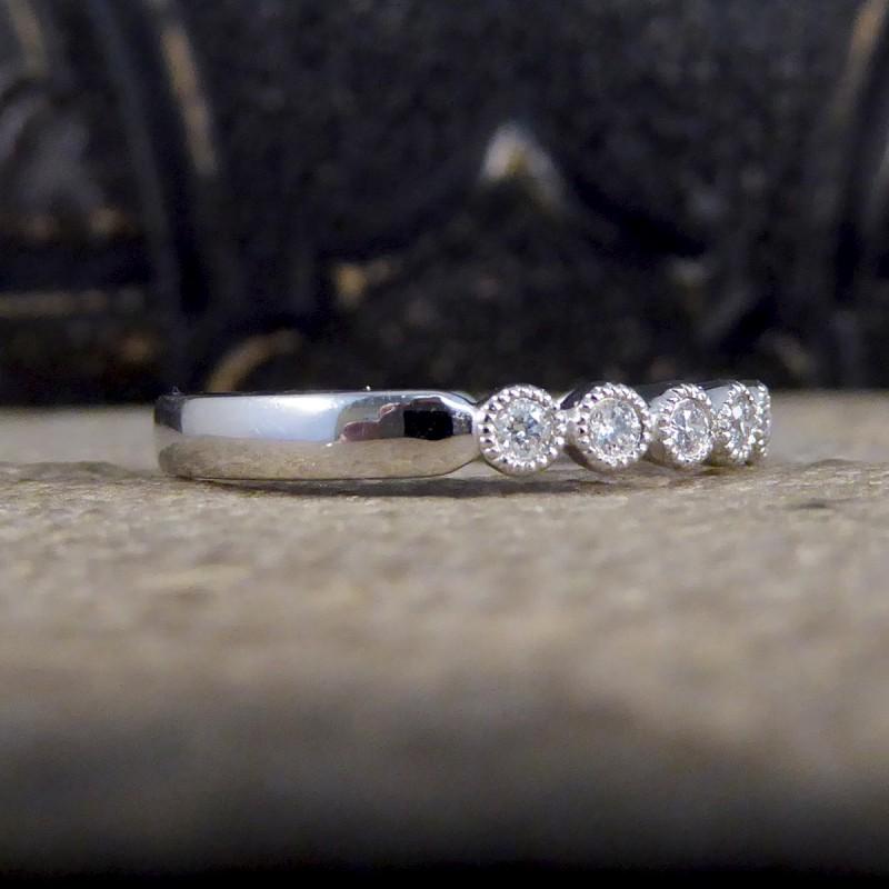 Modern Diamond Rub Over Collar Set White Gold Half Eternity Ring