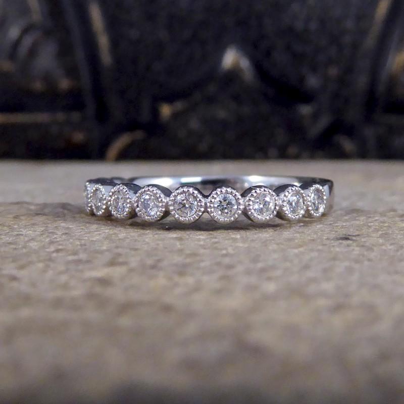 Diamond Rub Over Collar Set White Gold Half Eternity Ring In New Condition In Yorkshire, West Yorkshire