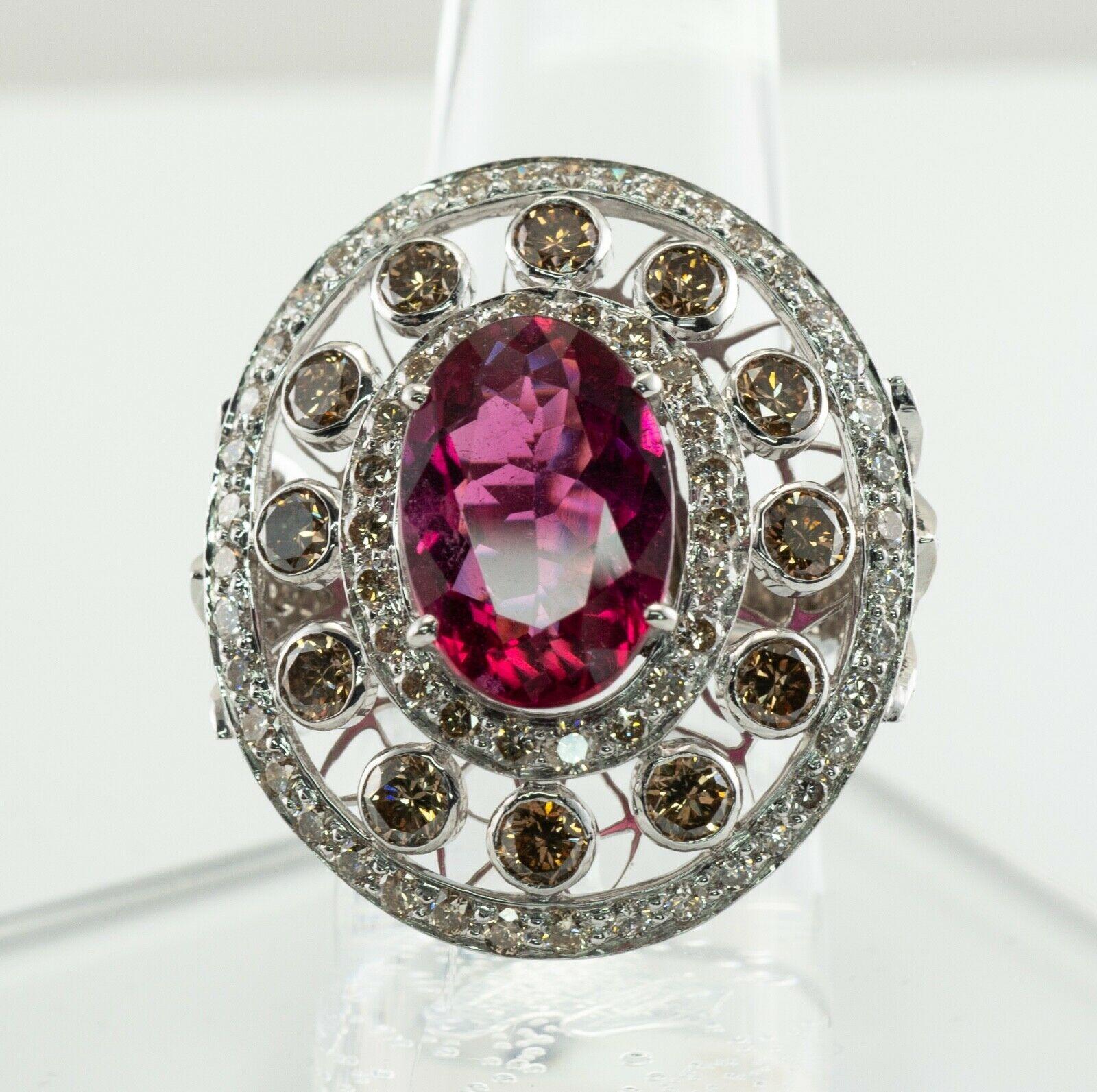 Anello con diamante e rubellite e tormalina rosa ovale in oro bianco 18 carati in vendita 4
