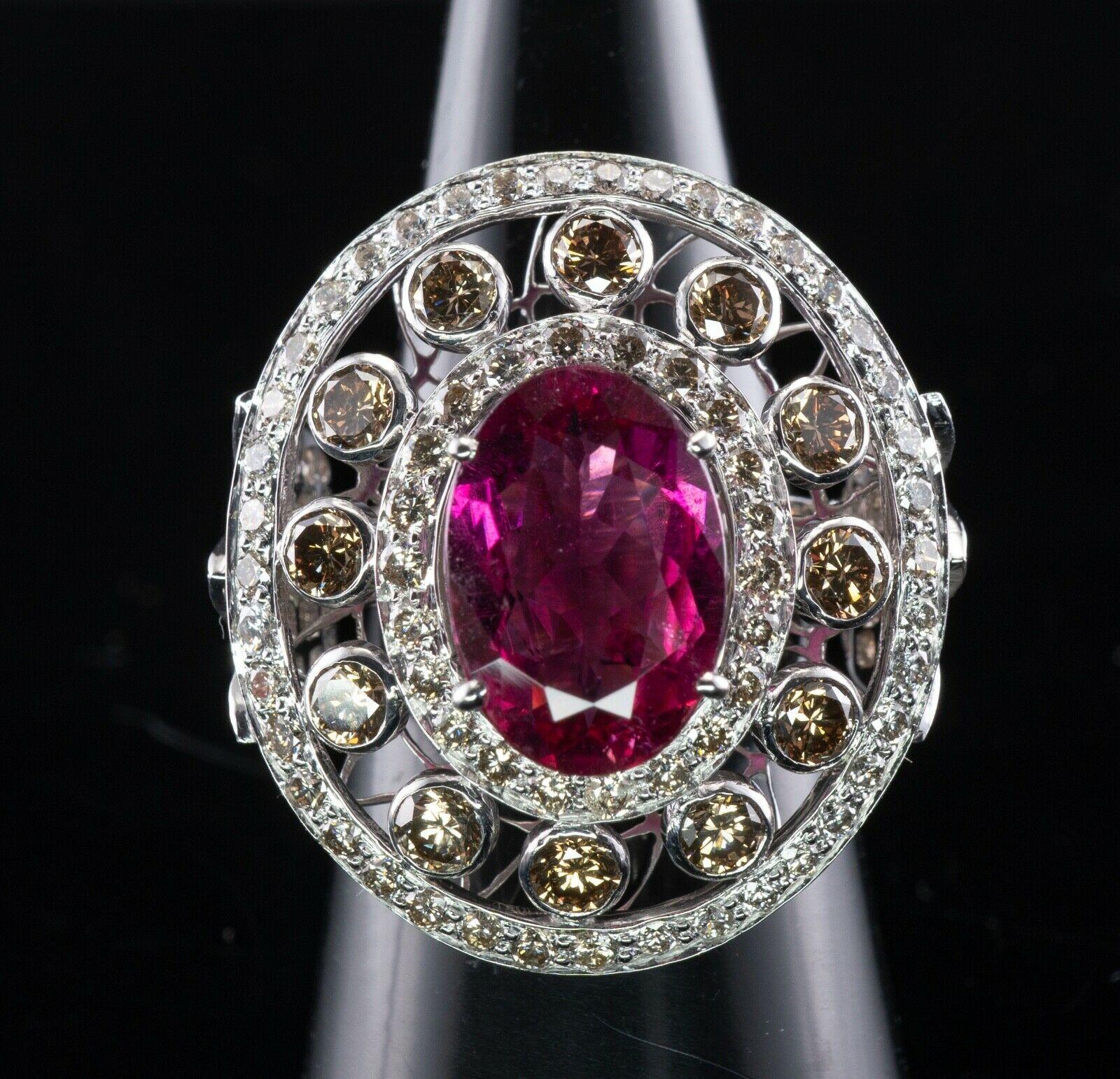Diamond Rubellite Pink Tourmaline Ring Oval 18K White Gold For Sale 8