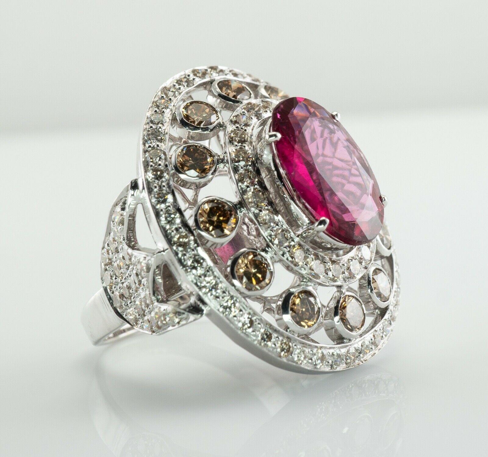 Women's Diamond Rubellite Pink Tourmaline Ring Oval 18K White Gold For Sale