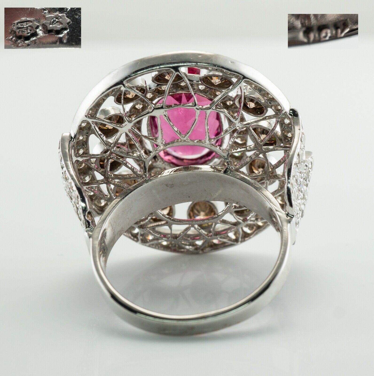Anello con diamante e rubellite e tormalina rosa ovale in oro bianco 18 carati in vendita 1