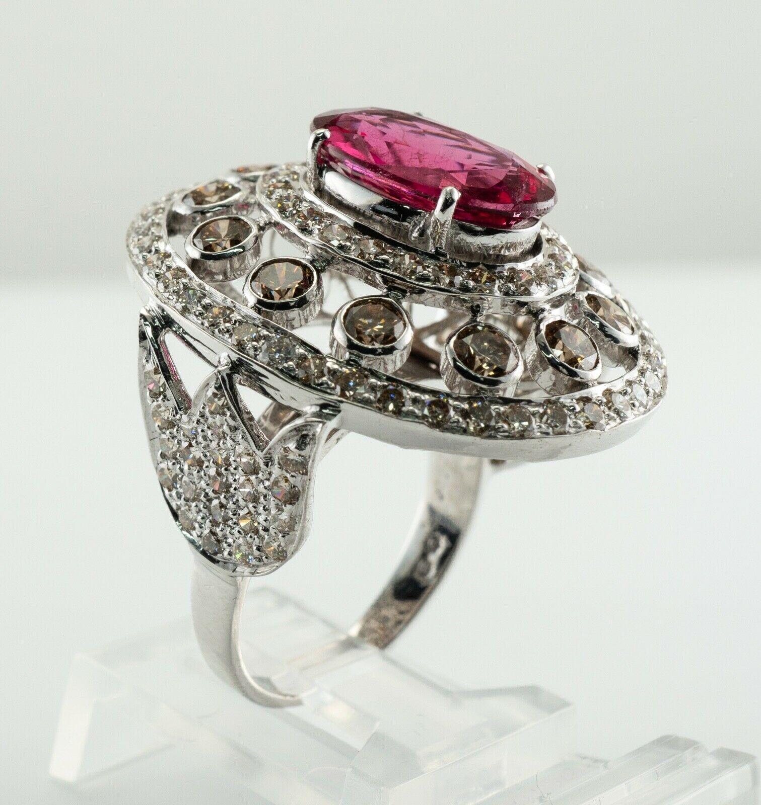 Diamond Rubellite Pink Tourmaline Ring Oval 18K White Gold For Sale 3