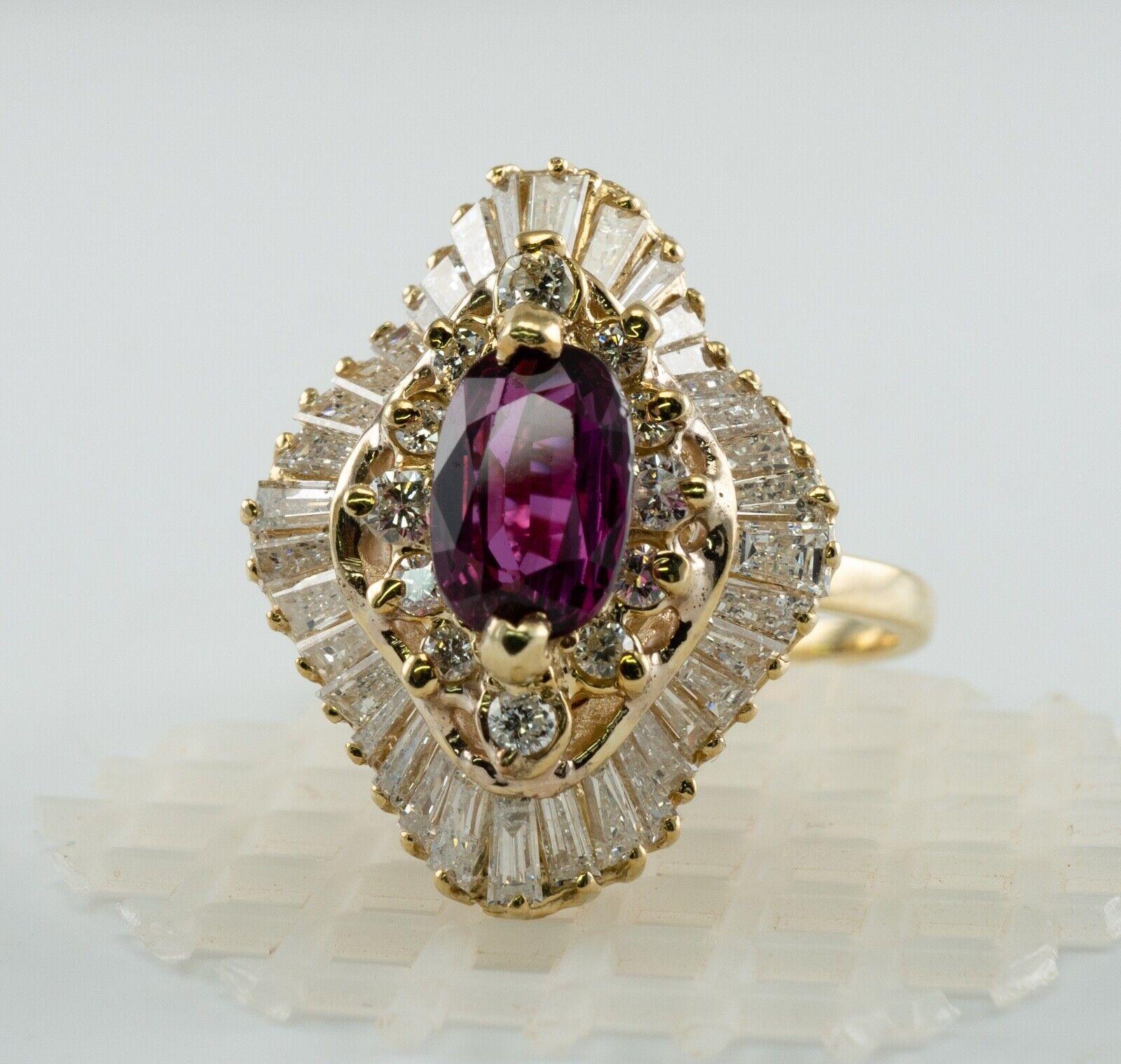 This estate ring is made in solid 14K Yellow Gold.
The center natural Earth mined Rubellite measures 8x6mm (1.18 carats).
This is a very clean gem with great intensity. It has a minor chip on the corner that cannot be noticed or seen without knowing