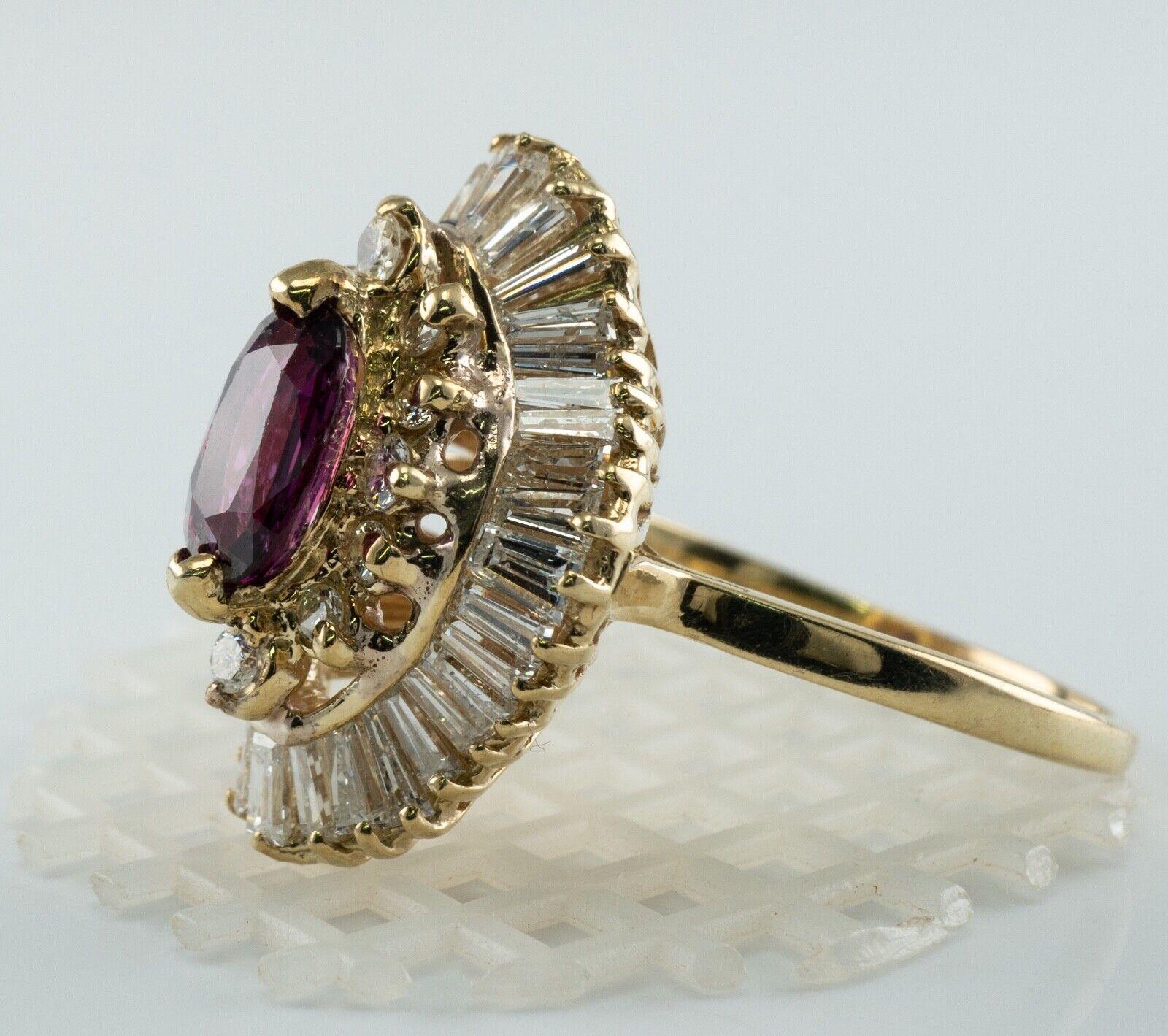 Diamant Rubellit Rosa Turmalin Ring Vintage 14K Gold Ballerina Statement (Ovalschliff) im Angebot