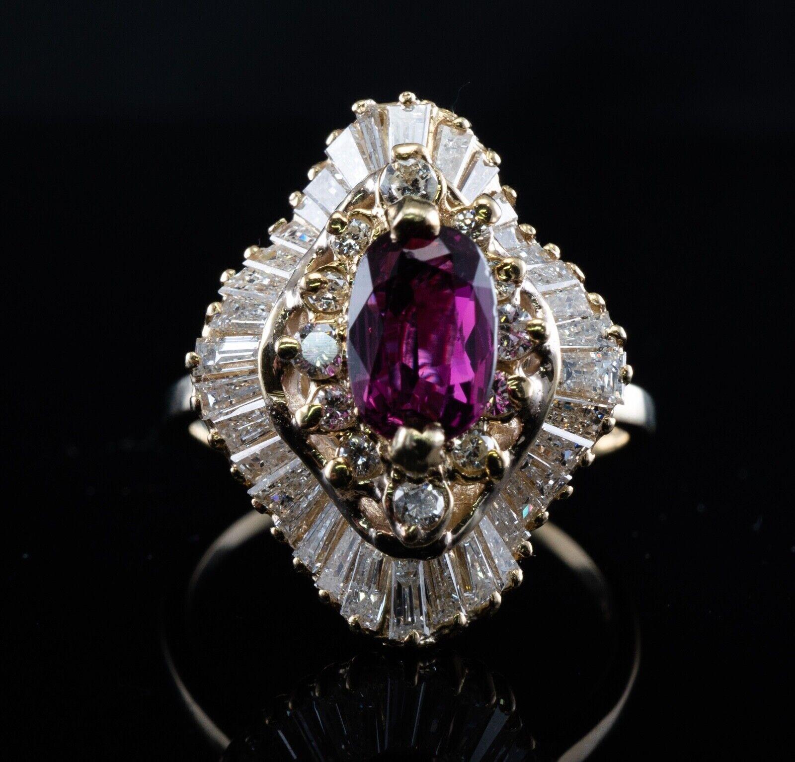 Contemporary Diamond Rubellite Pink Tourmaline Ring Vintage 14K Gold Ballerina Statement For Sale