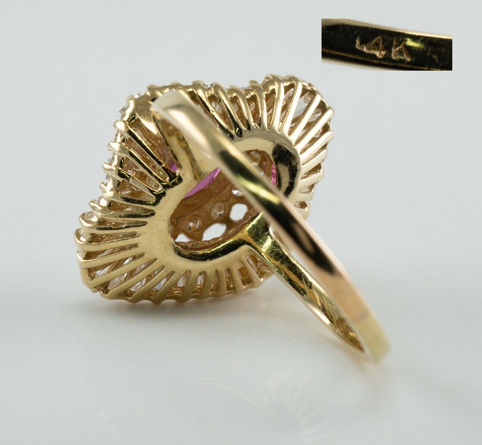 Oval Cut Diamond Rubellite Pink Tourmaline Ring Vintage 14K Gold Ballerina Statement For Sale