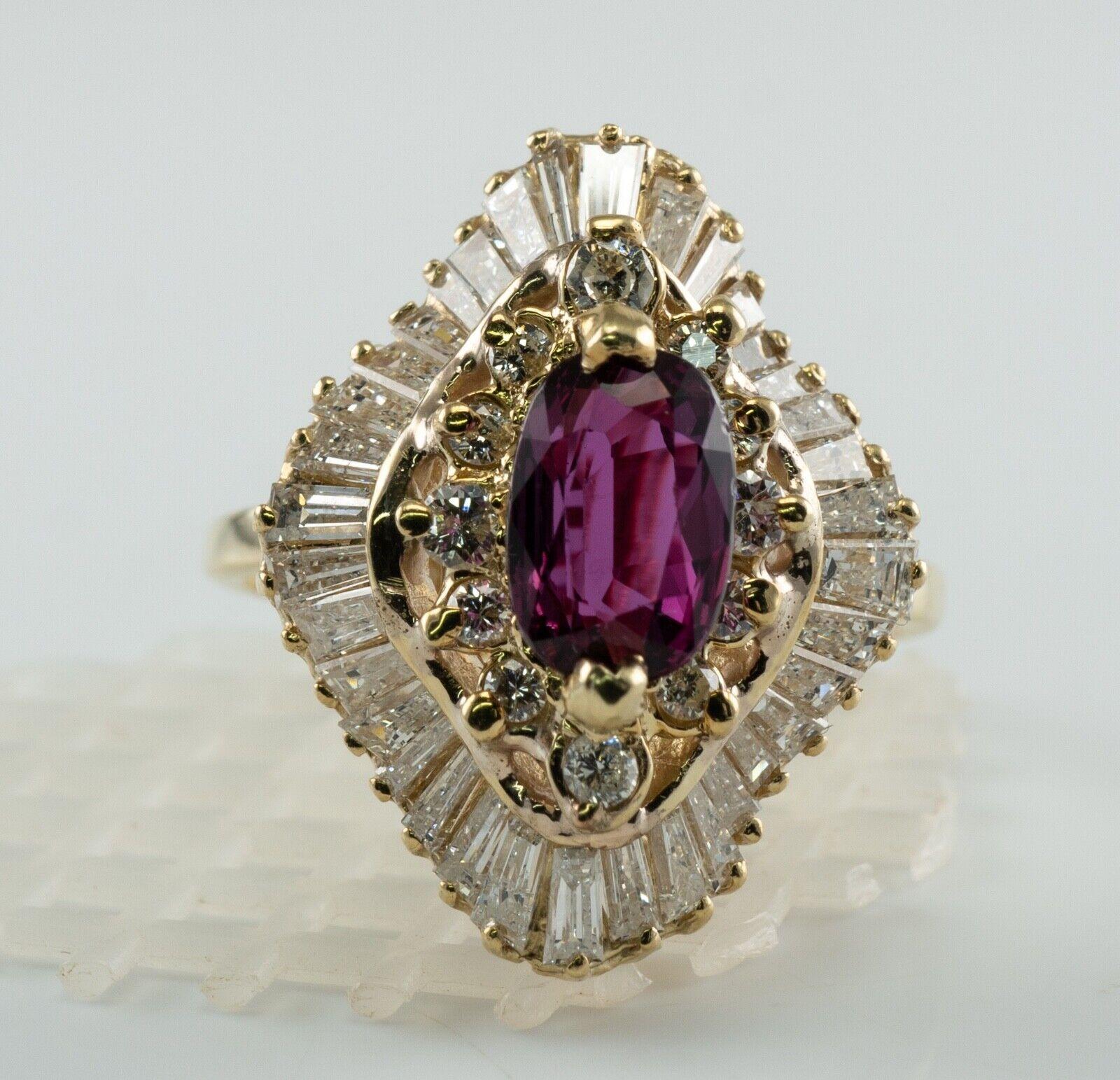 Diamond Rubellite Pink Tourmaline Ring Vintage 14K Gold Ballerina Statement For Sale 1