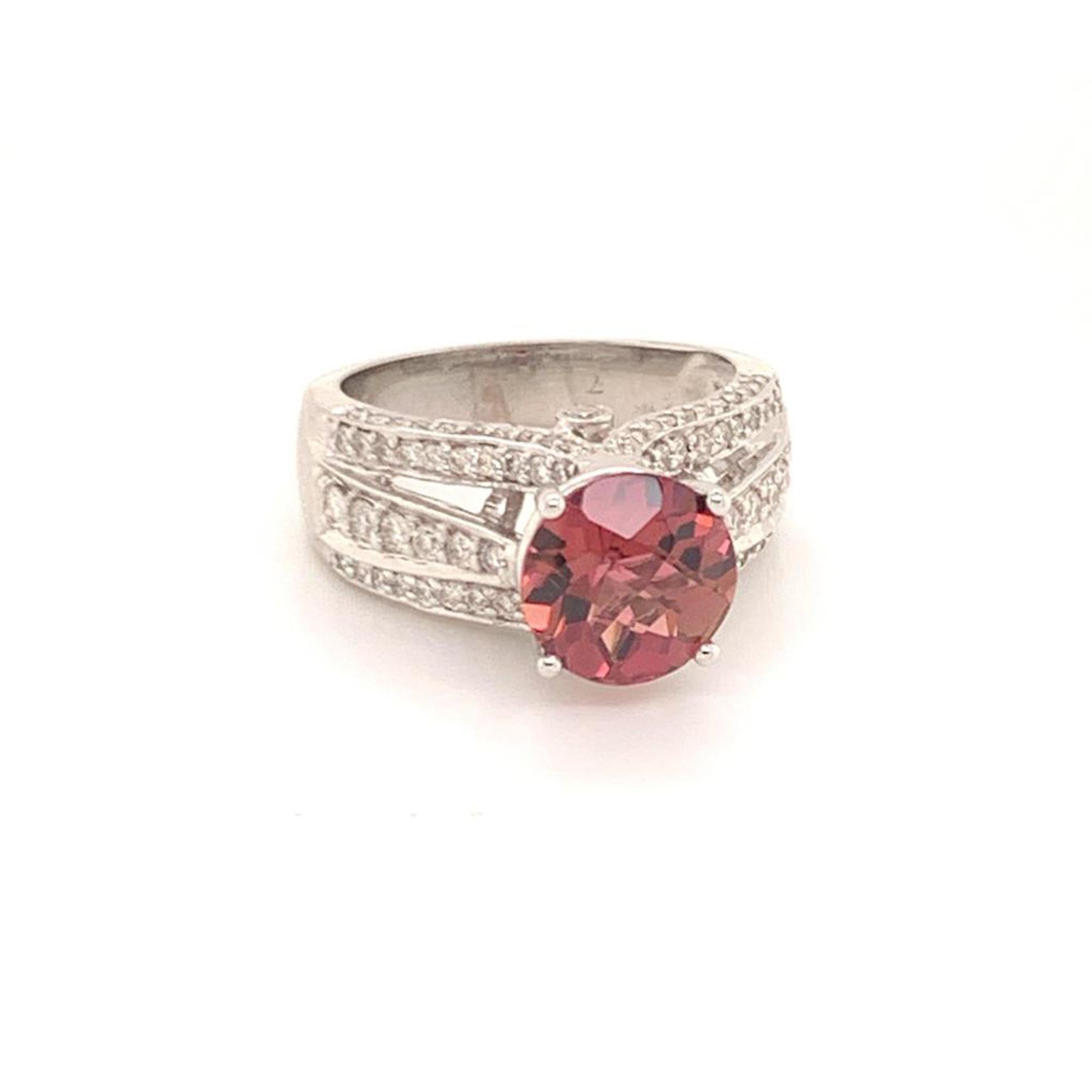 Diamond Tourmaline Rubellite Ring 7.25 14k Gold 3.65 Carat Women Certified For Sale 4