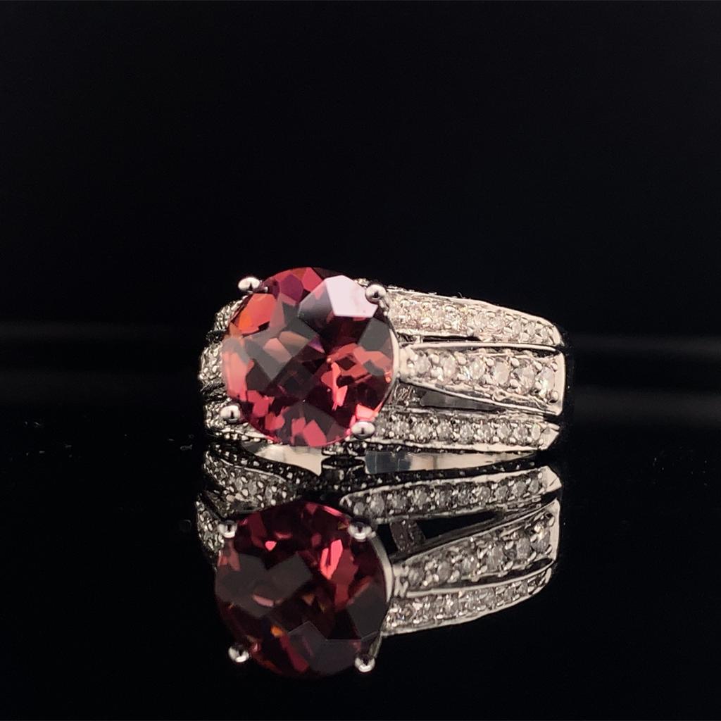 Diamond Tourmaline Rubellite Ring 7.25 14k Gold 3.65 Carat Women Certified For Sale 5