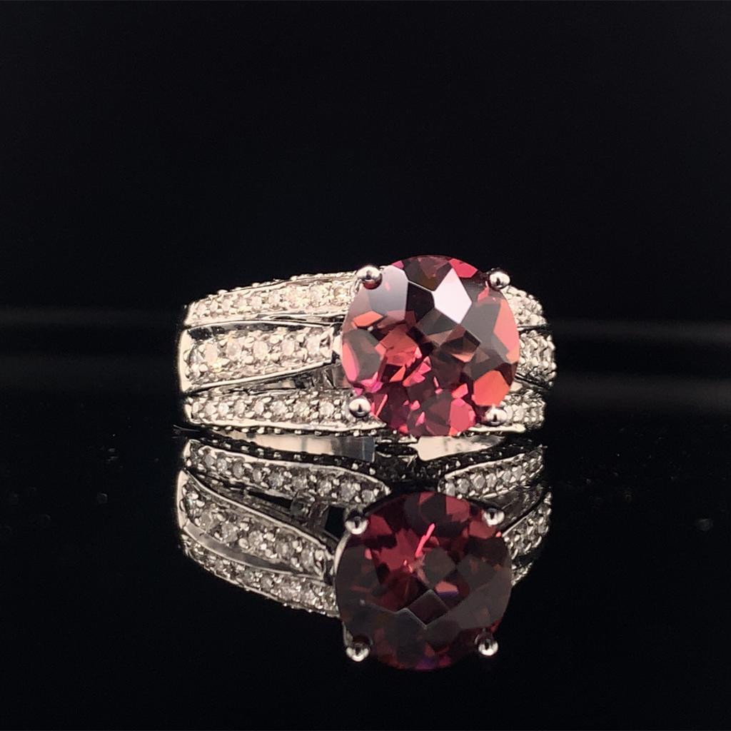 Diamond Tourmaline Rubellite Ring 7.25 14k Gold 3.65 Carat Women Certified For Sale 7