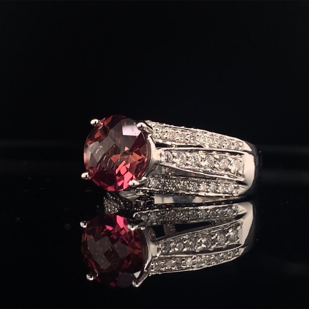 Diamond Tourmaline Rubellite Ring 7.25 14k Gold 3.65 Carat Women Certified In New Condition For Sale In Brooklyn, NY