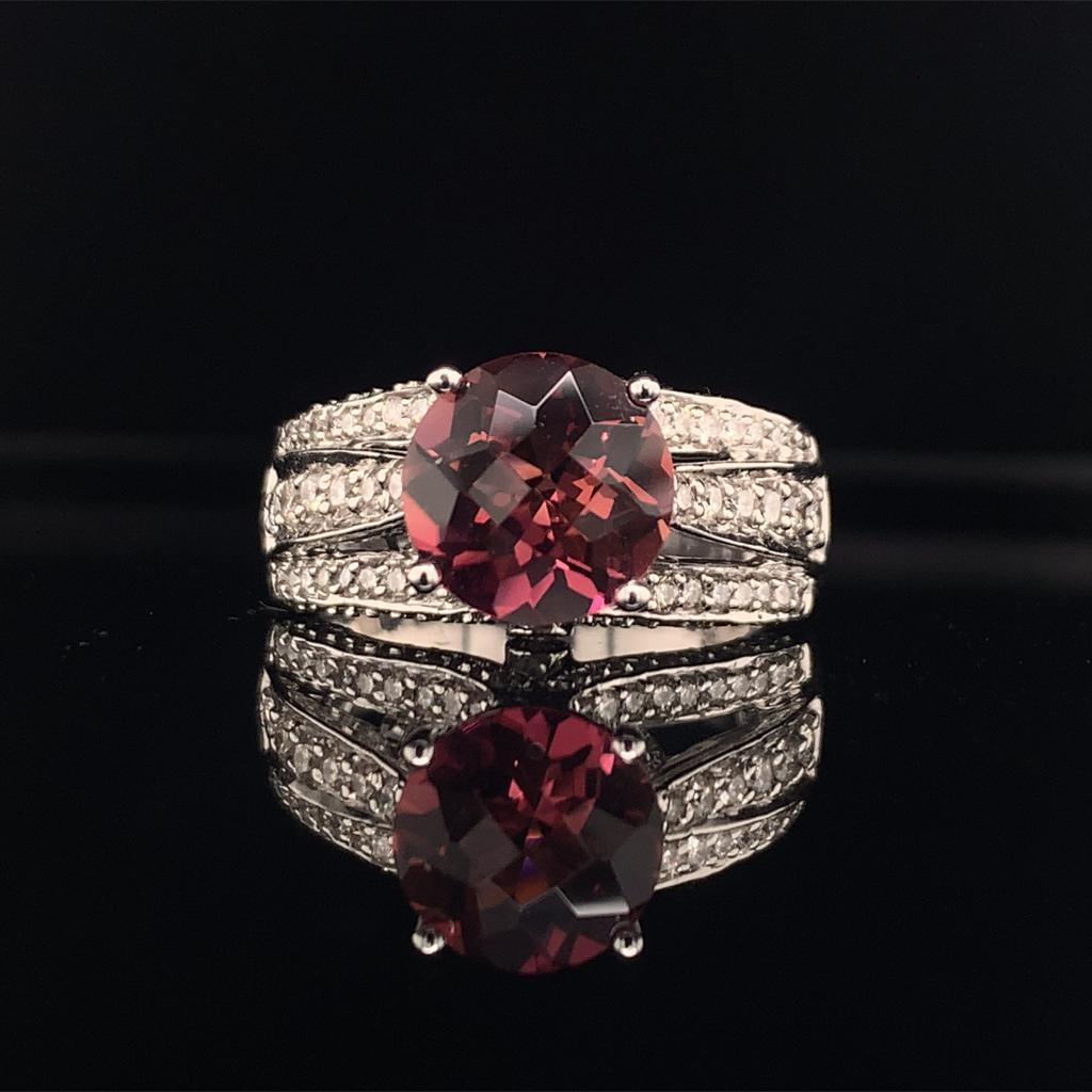 Diamond Tourmaline Rubellite Ring 7.25 14k Gold 3.65 Carat Women Certified For Sale 1