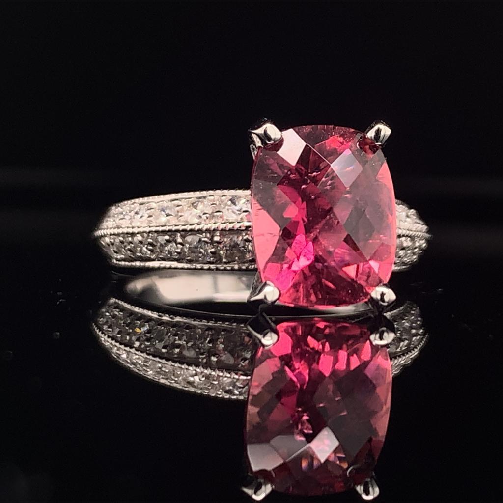 Diamant-Turmalin-Rubellit-Ring 6,75 14k Gold 4,10 TCW für Damen zertifiziert im Angebot 6