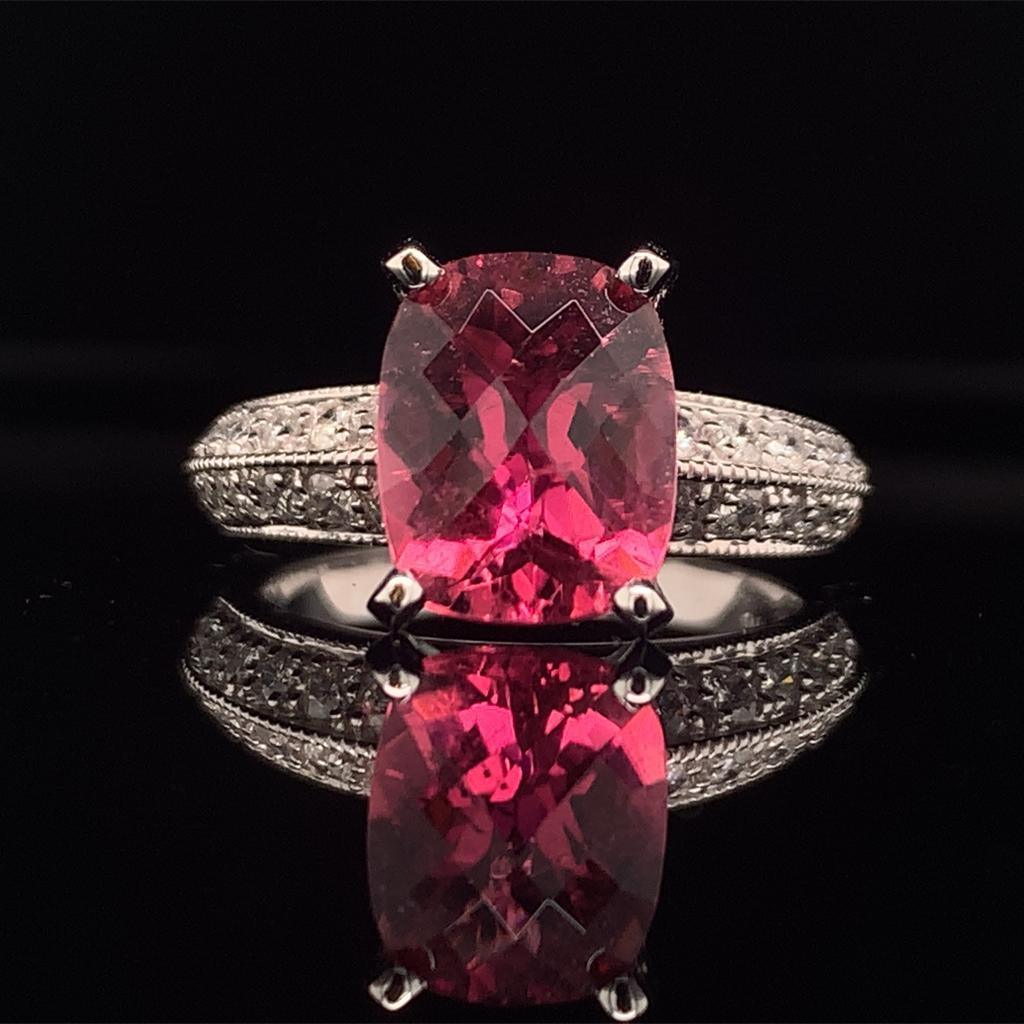Diamant-Turmalin-Rubellit-Ring 6,75 14k Gold 4,10 TCW für Damen zertifiziert im Angebot 10